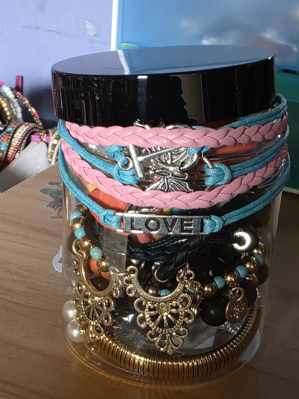 LOVE Pink and Teal Multi-Strand Women's Bracelet Set by